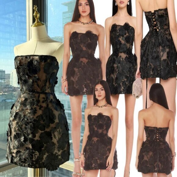 🆕 BRONX & BANCO 🧿 NWOT Jasmine Maraya Black Lace Up Mini Dress, Sz M US 6 - Picture 1 of 16